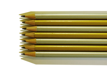 Gold and silver color pencils / clipping mask / Isolated on white background