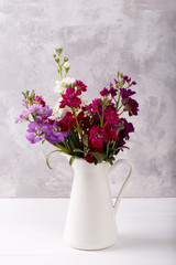 Fototapeta na wymiar Bouquet of matthiola in a vase