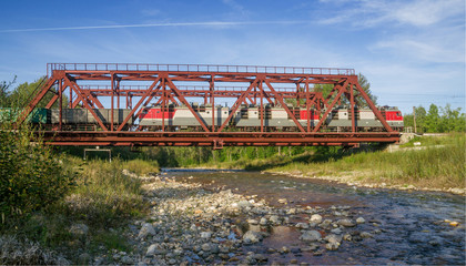 Fototapeta na wymiar Railway bridge on the Trans-Siberian Railway near Lake Baikal