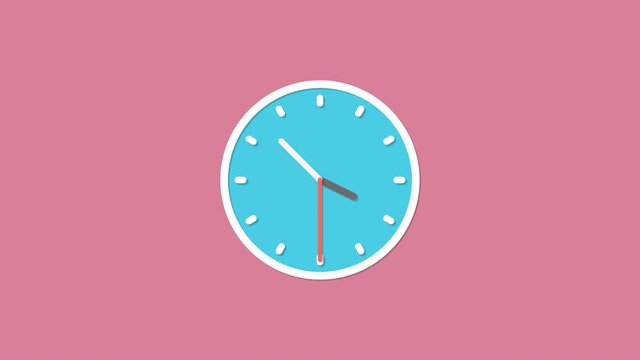 Animation Of Animated Clock Ticking showing four o'clock past 5 minutes Isolated in Pink Background