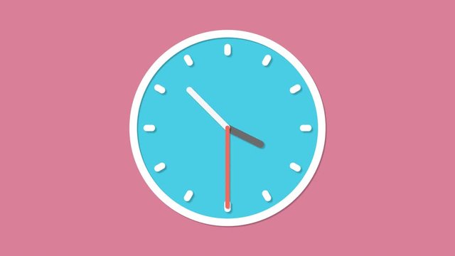 Animation Of Animated Clock Ticking showing four o'clock past 5 minutes Isolated in Pink Background