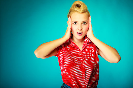 Shocked lovely pin up young girl