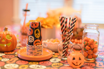 Festive Halloween party table for a kid-friendly celebration
