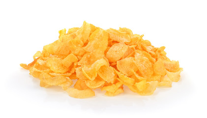 Corn flakes breakfast cereal, isolated on a white background