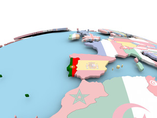 Flag of Portugal on bright globe