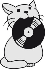 platte schallplatte dj musik party feiern mund essen lecker club disko tanzen sitzend klein kind baby hübsch süß niedlich katze kätzchen comic cartoon design haustier