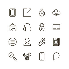 Mobile app icon set. Collection of high quality outline application pictograms in modern flat style. Black internet symbol for web design and mobile app on white background. Programm line logo.
