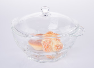 glass bowl with food on a background