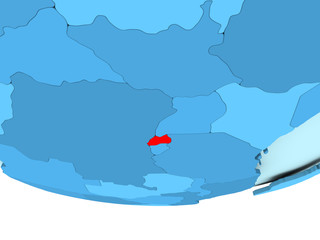 Rwanda in red on blue map