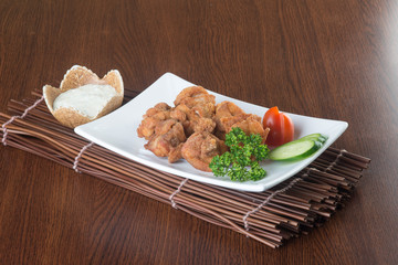 japanese cuisine. fried chicken on the background