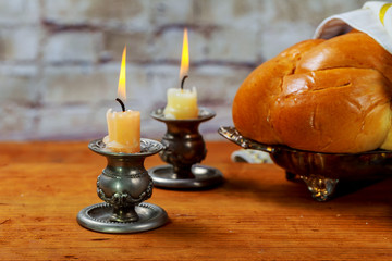 Shabbat Shalom - Traditional Jewish Sabbath ritual challah bread,