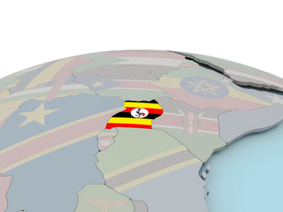 Political map of Uganda on globe with flag