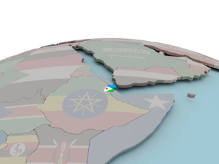 Political map of Djibouti on globe with flag
