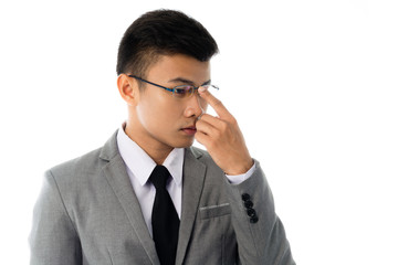 Portrait of a business man with glasses. Isolated on white background