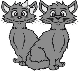 paar team liebe verliebt pärchen 2 freunde hübsch schön mädchen frau weiblich girl grau hübsch süß niedlich katze kätzchen winken comic cartoon design haustier