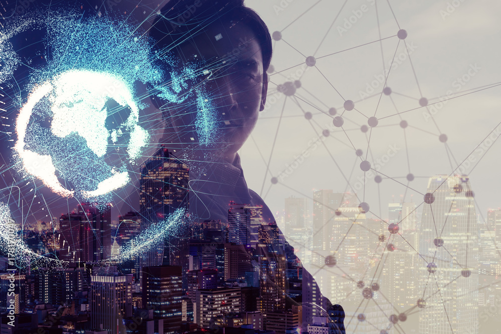 Poster global network concept. internet of things. artificial intelligence.