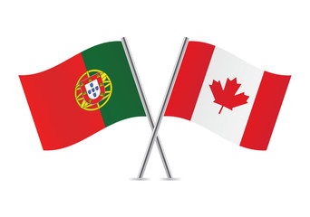 Portugal and Canada flags.Vector illustration.