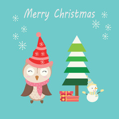 cute christmas owl animal vector illustration