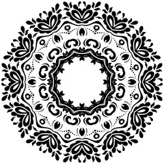 Elegant round black ornament in classic style. Abstract traditional pattern with oriental elements, Classic vintage pattern