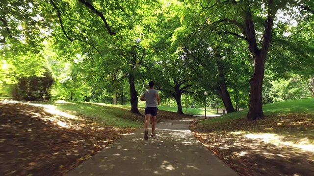 Athletic man running in park