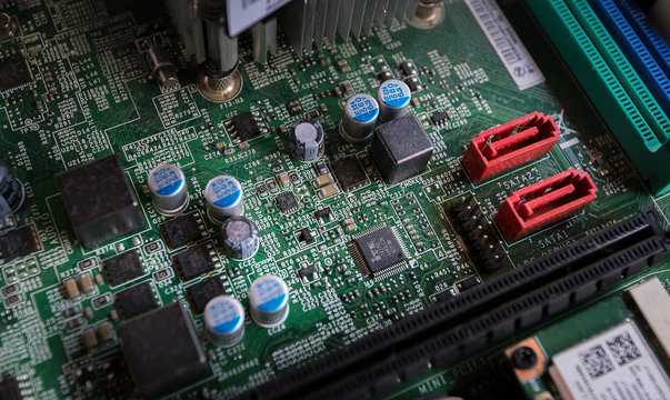 Closeup of server mainboard computer