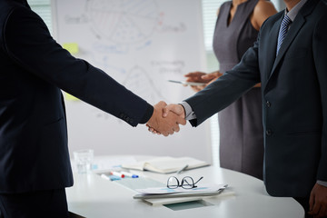 Greeting business partner