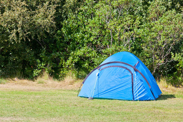 Outdoor Blue Tourist Tent at a Field