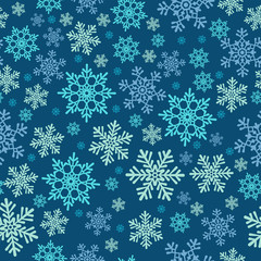 Snowflakes seamless pattern. Snow falls background. Symbol winter, Merry Christmas holiday, Happy New Year celebration Vector illustration