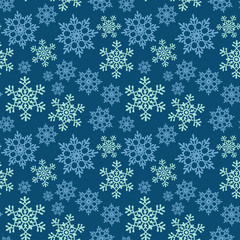 Naklejka na ściany i meble Snowflakes seamless pattern. Snow falls background. Symbol winter, Merry Christmas holiday, Happy New Year celebration Vector illustration