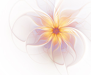 Abstract fractal flower in golden and purple color on a white background
