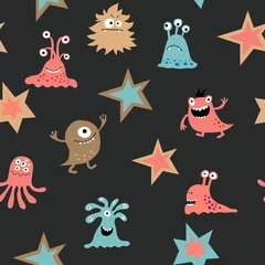 Printed kitchen splashbacks Monsters Cute seamless texture with decorative aliens and stars