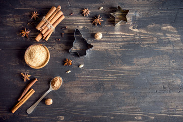 Christmas bakery background with spices