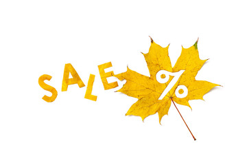 Autumn discounts. Letters are cut from wedge leaves