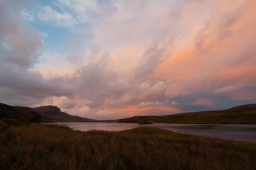 Mount landscape with river - view of highland in Scotland, autumn
