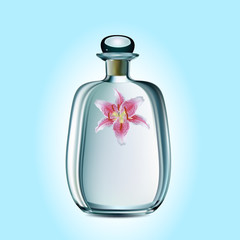 bottle with essence on blue background
