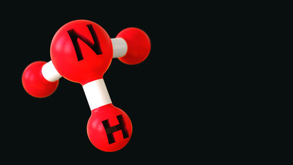 Molecule of ammonia, 3d render red color with copy space