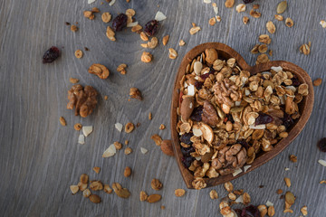 homemade granola in wooden bowl