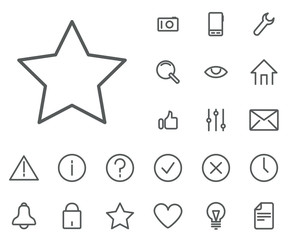 Star icon in set on the white background. Universal linear icons to use in web and mobile app.