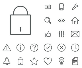 Lock icon in set on the white background. Universal linear icons to use in web and mobile app.