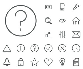 Question mark icon in set on the white background. Universal linear icons to use in web and mobile app.