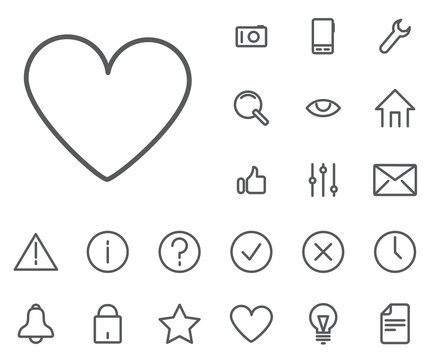 Heart icon in set on the white background. Universal linear icons to use in web and mobile app.