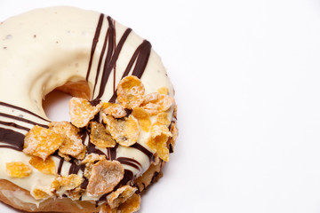 Delicious donut with white chocolate glazed, Isolated on white background.