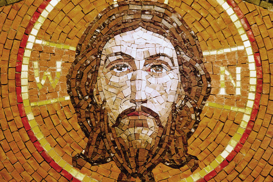 Antique mosaic icon of Jesus Christ (religion, faith, death, resurrection, eternity concept)