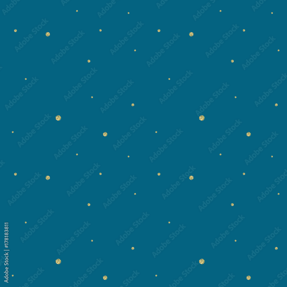 Poster Golden confetti pattern. Modern abstract vector seamless background with small gold texture dots . Perfect for festive party invitations, greeting cards and wrapping paper.