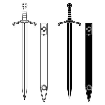 Sword with scabbard. Flat icons