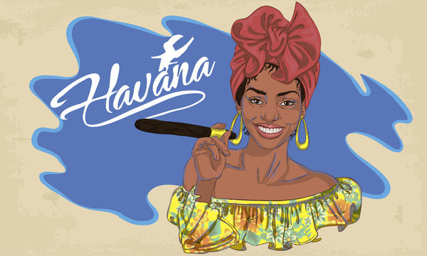 cuban woman face. cartoon vector illustration for music poster