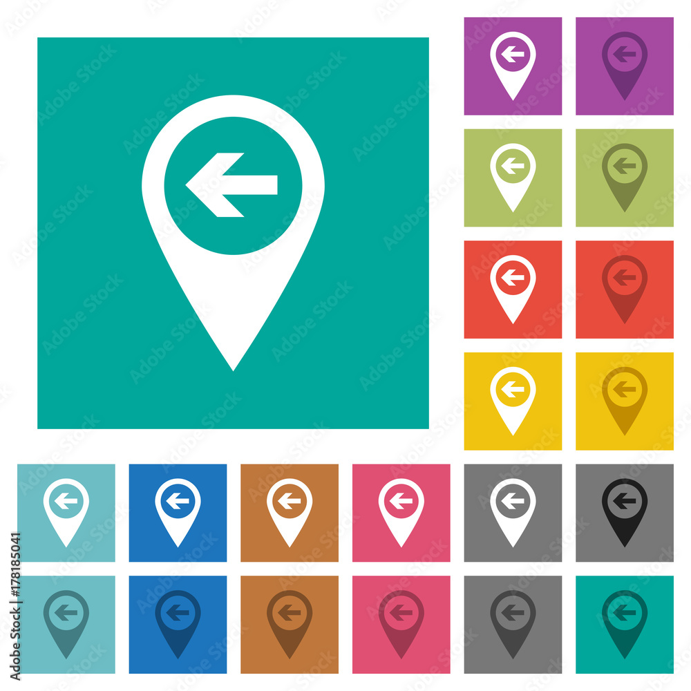 Poster previous target gps map location square flat multi colored icons