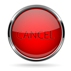Cancel button. Round red button with chrome frame