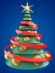 3d green and blue xmas tree