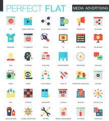 Fototapeta na wymiar Vector set of flat Media advertising icons